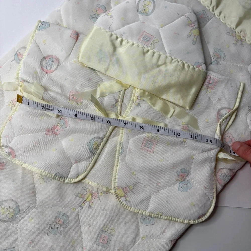 Vintage Storktex Baby Bunting Bag & Hooded Jacket Set Yellow Quilted Animals MCM